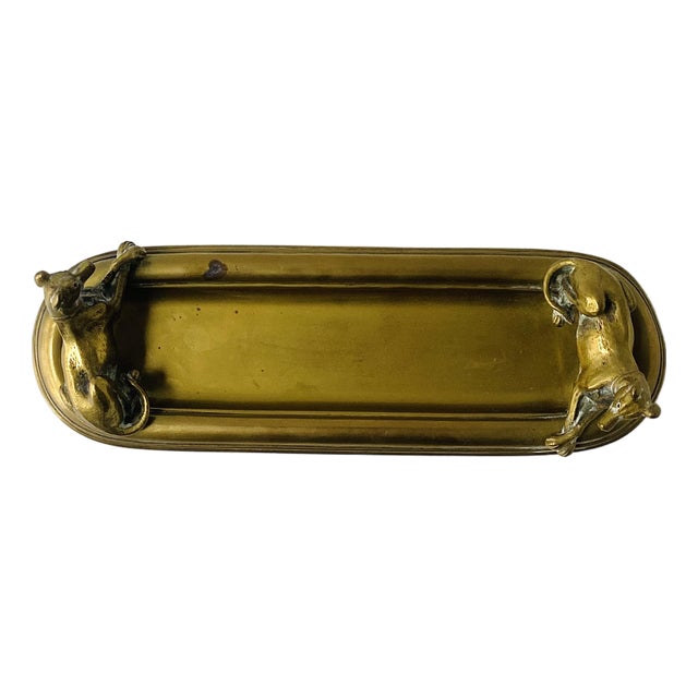 Art Deco Brass Catchall With Dogs, Early 20th Century For Sale