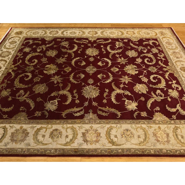 1990s Agra Style Floral Wool & Silk Rug in Burgundy and Ivory – 9x12 For Sale - Image 6 of 10