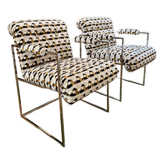 1970s Attributed to Milo Baughman Chrome Armchairs - A Pair For Sale