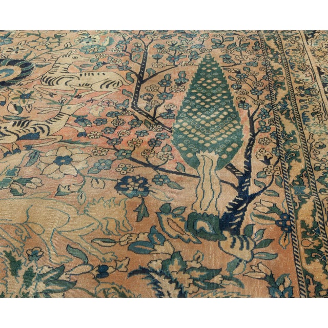 Pink Antique Persian Kirman Botanic Handmade Wool Rug For Sale - Image 8 of 9