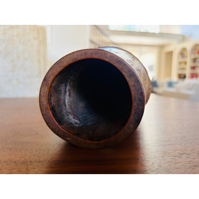 Brown Antique Chinese Carved Bamboo Brush Pot Bitong Qing Dynasty Scholar Landscape 6.5" For Sale - Image 8 of 14