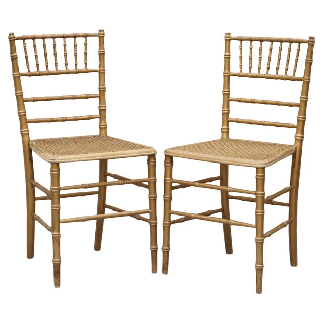 Set of Edwardian Giltwood Famboo Regency Style Bergere Chairs with Gold Gilding For Sale