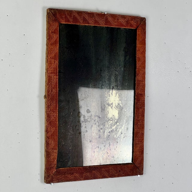 Early 19th Century Primitive Distressed Mirror in Wood Frame With Unique Design For Sale - Image 4 of 5