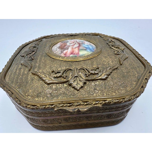 Metal French Bronze Casket with Miniature, 19th Century For Sale - Image 7 of 11
