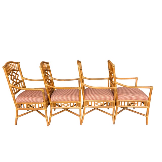 Lexington Fretwork Rattan Dining Chairs- Set of 4 | Palm Beach Regency For Sale In Naples, FL - Image 6 of 12