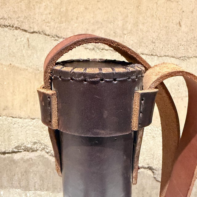 For your consideration, a vintage leather carrying case, often used for items like telescopes, maps, or scrolls....