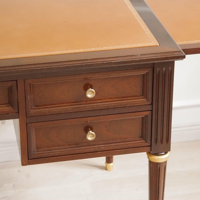 Wood Louis XVI Style Desk in Mahogany with Leather To For Sale - Image 7 of 17