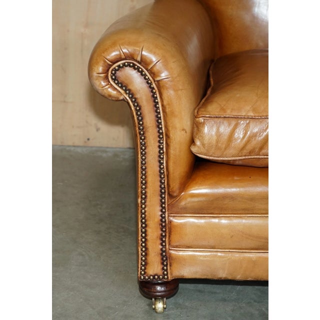 Comfortable Pair of Antique Chesterfield Victorian Brown Leather Club Armchairs For Sale - Image 9 of 17
