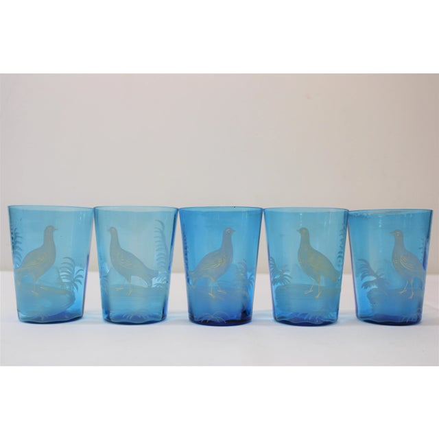 Blue Victorian Blue Glass Pitcher W/ 5 Tumblers For Sale - Image 8 of 10