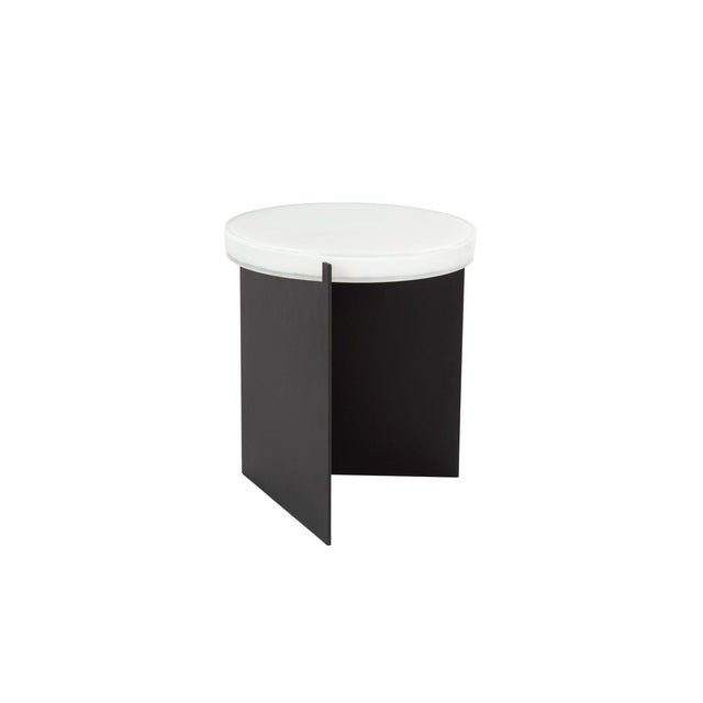 Alwa one white black side table by Pulpo. Dimensions: D38 x H44 cm. Materials: casted glass; powder coated steel. Also...