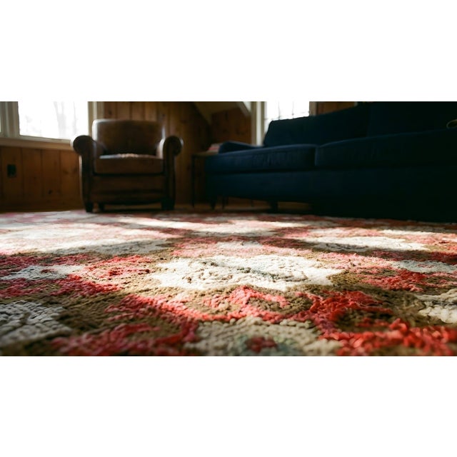 1900s Beige Geometric Folk Art Antique American Hooked Rug 5' 7'' X5' 7'' Woven Carpet For Sale - Image 12 of 14