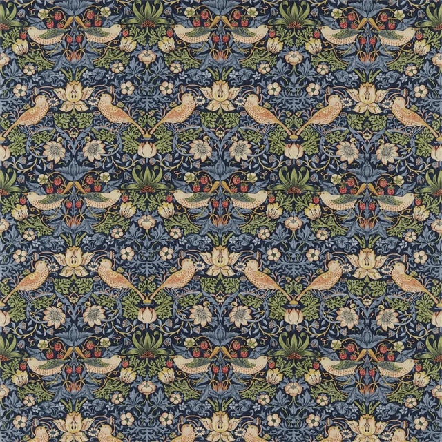 Morris & Co Strawberry Thief Fabric in Indigo/Mineral - a Sample For Sale