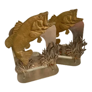 Mid 20th Century Jumping Fish Bookends - A Pair