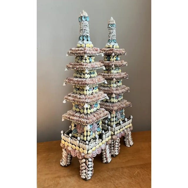 Vintage Shell Encrusted Pagodas - A Pair For Sale - Image 9 of 12