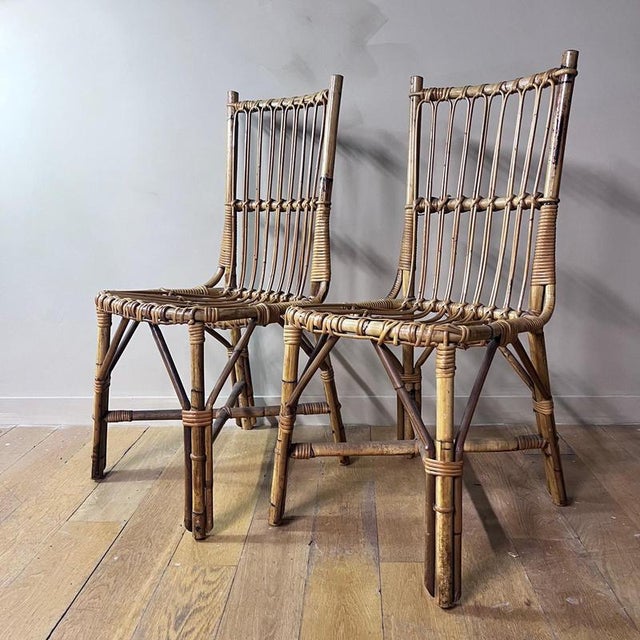 Vintage Italian Bamboo Chairs from Gino & Giada, Set of 2 For Sale - Image 4 of 11