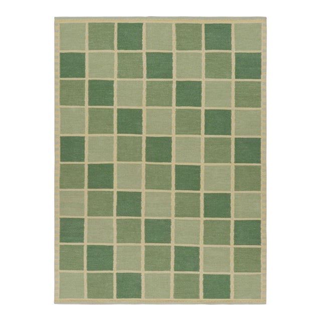 Rug & Kilim’s Scandinavian Style Rug in Green With Geometric Patterns For Sale