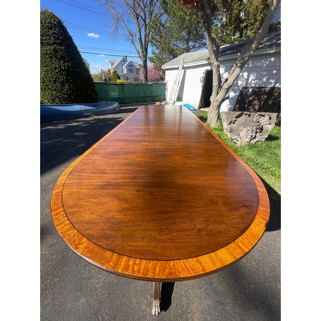 1920s English Regency Style Tripple Pedestal Dining Table For Sale - Image 9 of 11