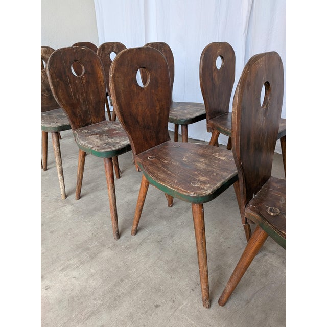 Vintage Brutalist Rustic Farmhouse Wooden Dining Chair, 1970s, Set of 8 For Sale - Image 12 of 18