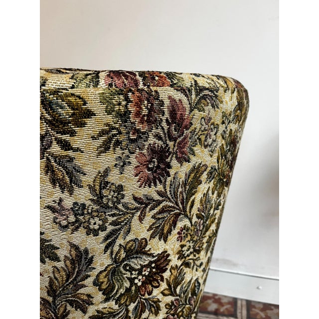 Brown Cocktail Lounge Chair with Floral Upholstery, 1960s For Sale - Image 8 of 11