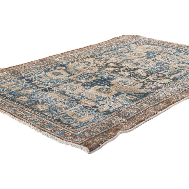 61276 Antique-Worn Persian Hamadan Rug, 02'07 x 03'09. Weathered finesse meets natural elegance in this hand knotted wool...