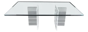Thick Polished Lucite Double Base 3/4" Thick Rectangle Glass Top Dining Table