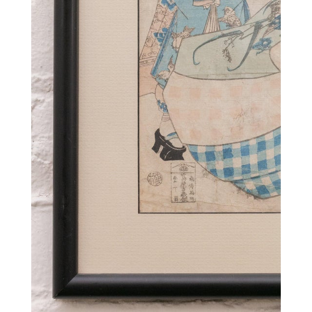 Baby Blue Vintage Authentic Japanese Woodblock Print For Sale - Image 8 of 9