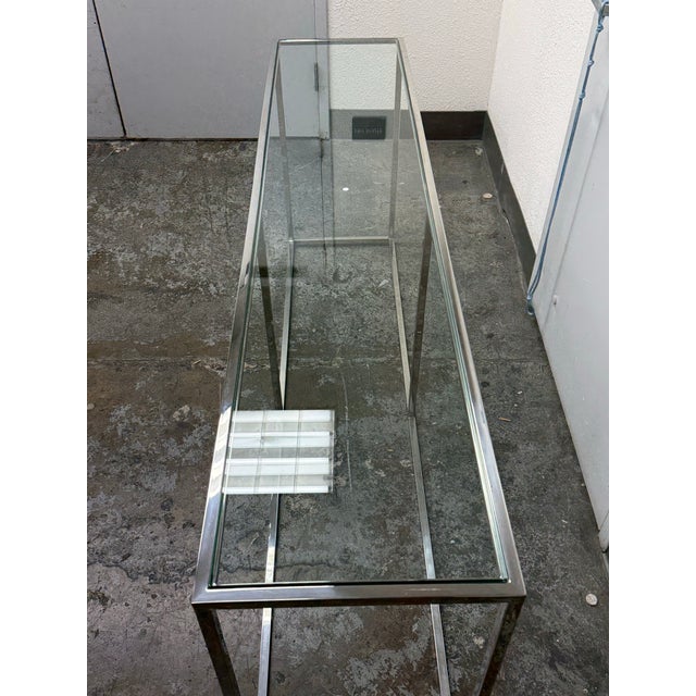 2010s Modern Chrome + Glass Console Table For Sale - Image 5 of 12