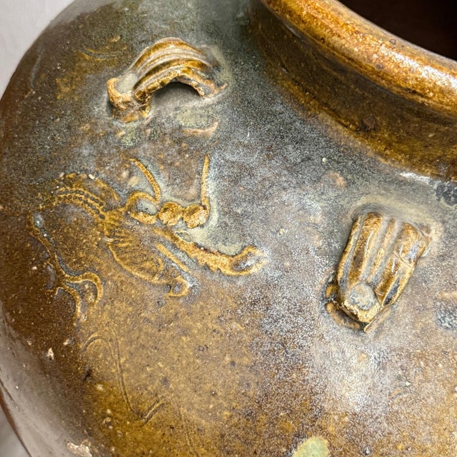 Brown Yellow Storage Water Jar Vessel with Small Handles For Sale In New York - Image 6 of 8