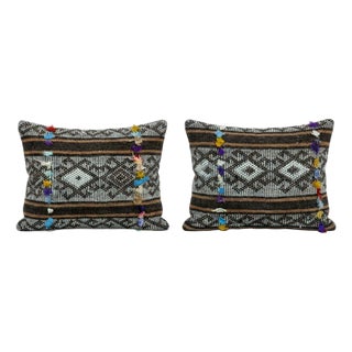 Turkish Kilim Lumbar Pillow Cover 14'' X 20'' - Set of Two For Sale