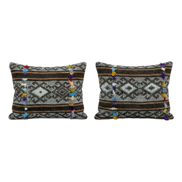 Turkish Kilim Lumbar Pillow Cover 14'' X 20'' - Set of Two For Sale