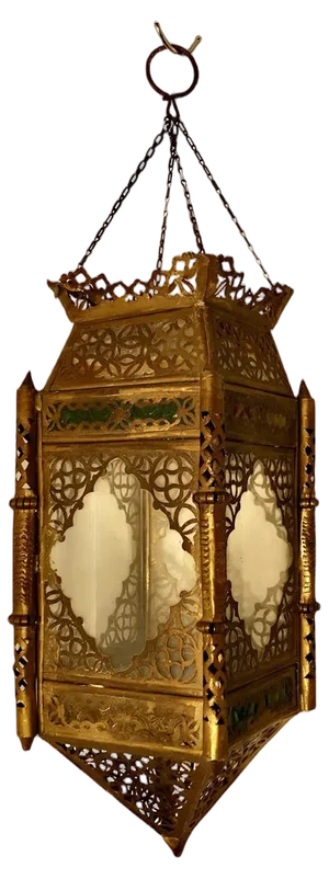 North African Stained Glass and Brass Hanging Lantern Shade, 1890s