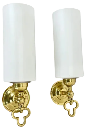 Brass and Satin Glass Theatre Wall Lights, 1950s, Set of 2