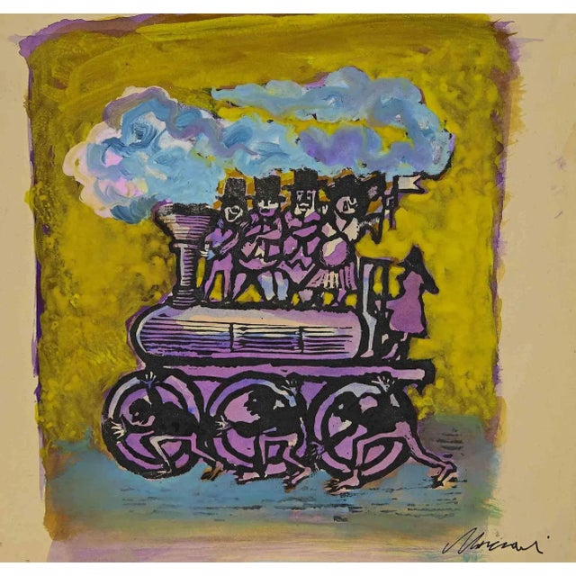 Happy Train is an original Tempera and Watercolour realized by Mino Maccari in mid-20th century. Good condition on a...