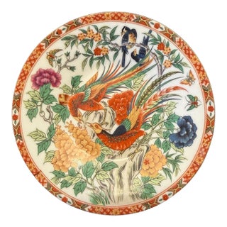 Vintage Hand-Painted Peacock Trinket Dish or Plate With Chinese Markings For Sale