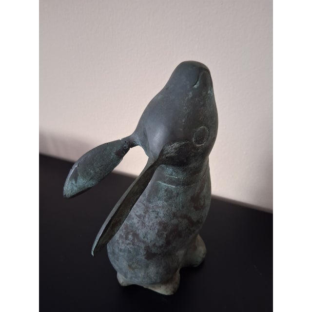 Mid 20th Century Vintage Bronze "Moon Gazing Rabbit" Statue For Sale - Image 5 of 12