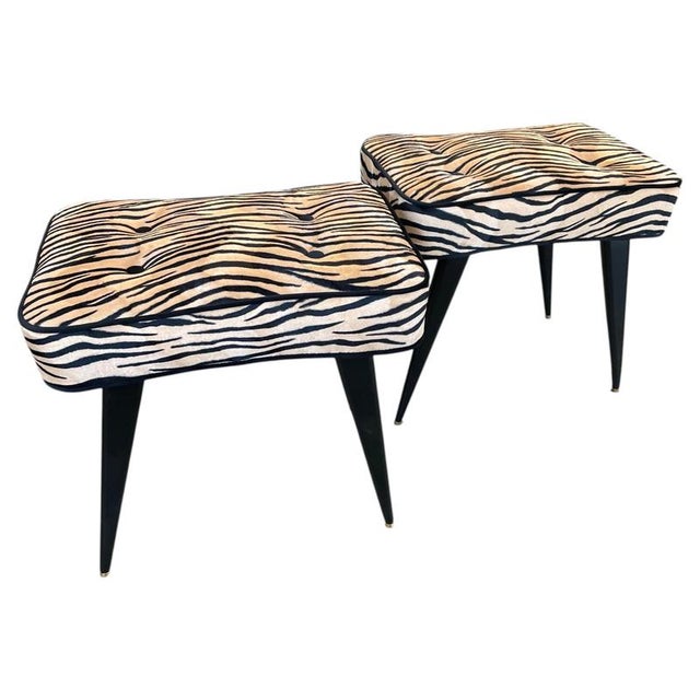 Ottomans with Striped Upholstery, Italy, 1950, Set of 2 For Sale - Image 12 of 12
