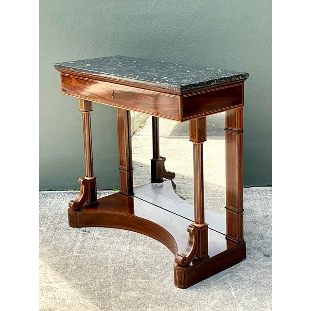 Mid 20th Century Vintage Stone Top Flame Mahogany Pier Table For Sale - Image 5 of 12