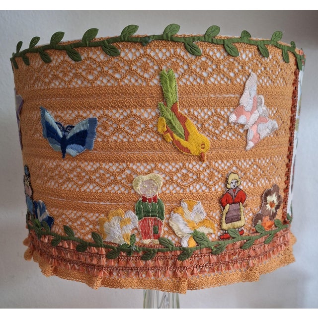 Brown Vintage Table Lamp with Green-Backed Crystal Glass Base from Val St Lambert, 1970s For Sale - Image 8 of 13