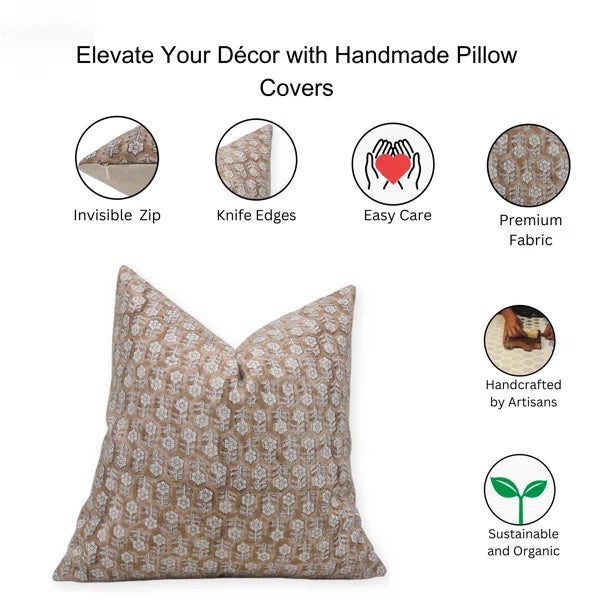 Not Yet Made - Made To Order Fabdivine Handmade Pillow Cover 20x20 Inch Block Print Cushion- Tulsi Buti For Sale - Image 5 of 5