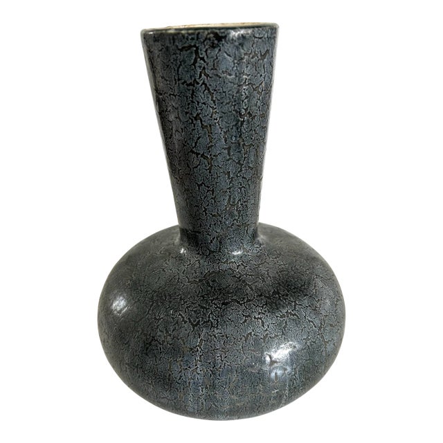 Midcentury Signed "Eme" Crackle Glaze Ceramic Vase For Sale