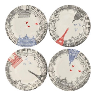 Late 20th Century Gien "Ca c’est Paris" Dessert Plates, Set of 4 For Sale