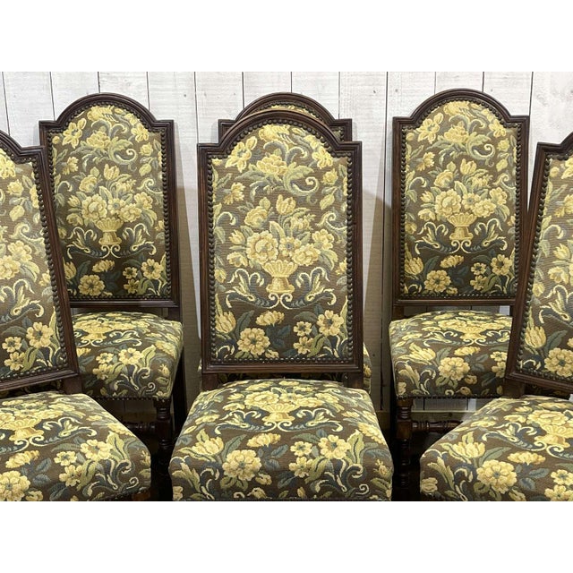 Beige Louis XIII Beech Chairs in Upholstery and Fabric, 1950s Set of 6 For Sale - Image 8 of 10