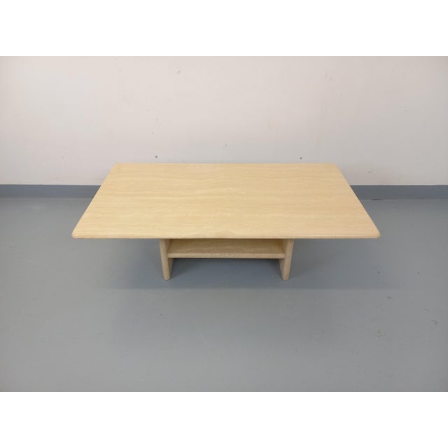Mid-Century Modern Vintage Rectangular Travertine Coffee Table with Magazine Rack, 1980s For Sale - Image 3 of 18