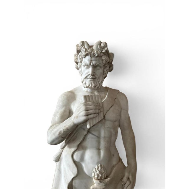 Italian Artist, Large Greek Mythological Sculptures of Faun and Cornucopia, 1980, Marble, Set of 2 For Sale - Image 3 of 6