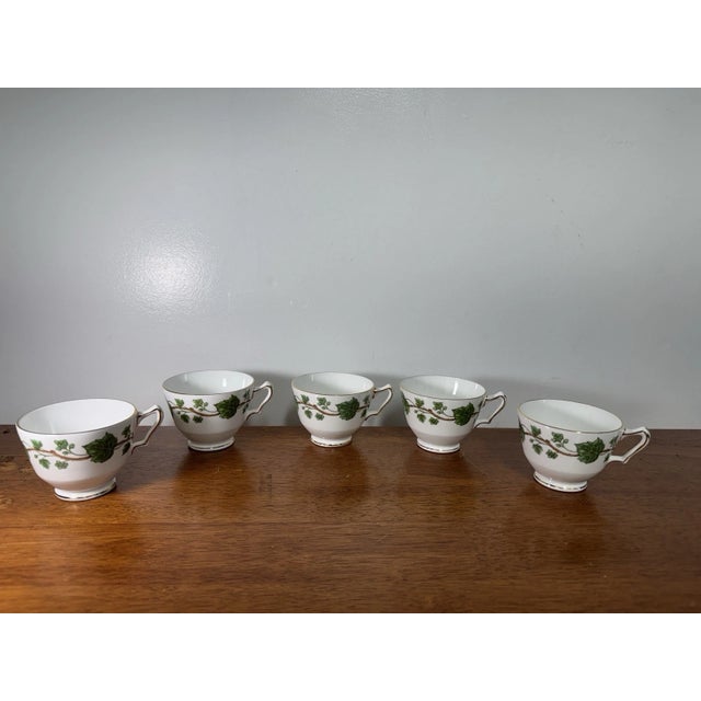 Ceramic Vintage Crown Staffordshire Fine Bone China England Cup & Plates Green Ivy - Set pf 8 For Sale - Image 7 of 17