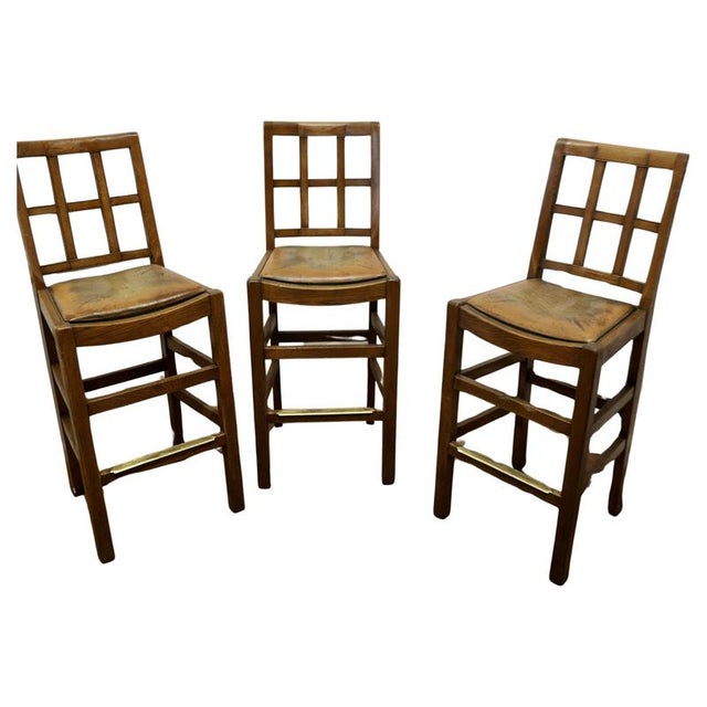 Arts and Crafts High Bar Stools in Oak, 1950s, Set of 3 For Sale - Image 11 of 11