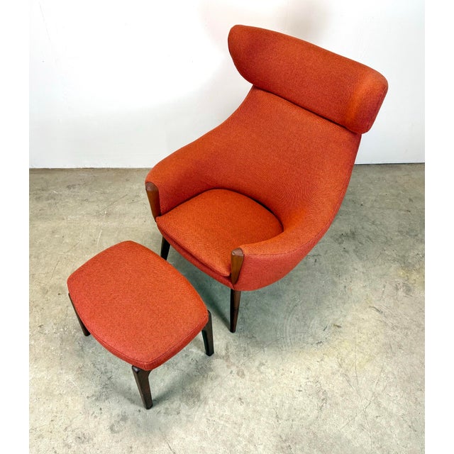 Hans Wegner Mid Century Scandinavian Modern Hans Wegner Style Wingback Lounge Chair and Ottoman For Sale - Image 4 of 12