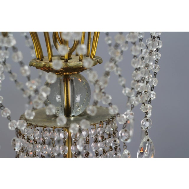 French Louis XVI Style Brass and Crystal Basket 9-Light Chandelier For Sale - Image 17 of 18