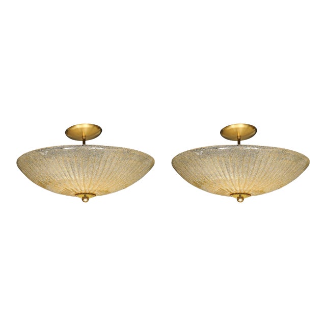 Pair of Mid-Century Barovier Y Toso Hand-Blown Fluted Murano Glass Chandeliers For Sale