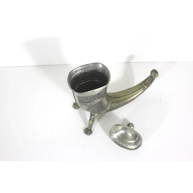 Mid-Century Modern Large 1950’s Norwegian Viking Pewter Drinking Horn With Legs Feet Lid by Aksel Holmsen Norway For Sale - Image 3 of 11